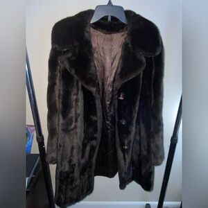 Elegant Vintage Black Faux Fur Coat Mincara by Russell Taylor
